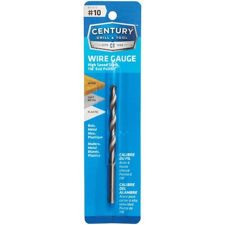 Century Drill & Tool Century Drill & Tool Number 10 HSS Brite Drill Bit 11410